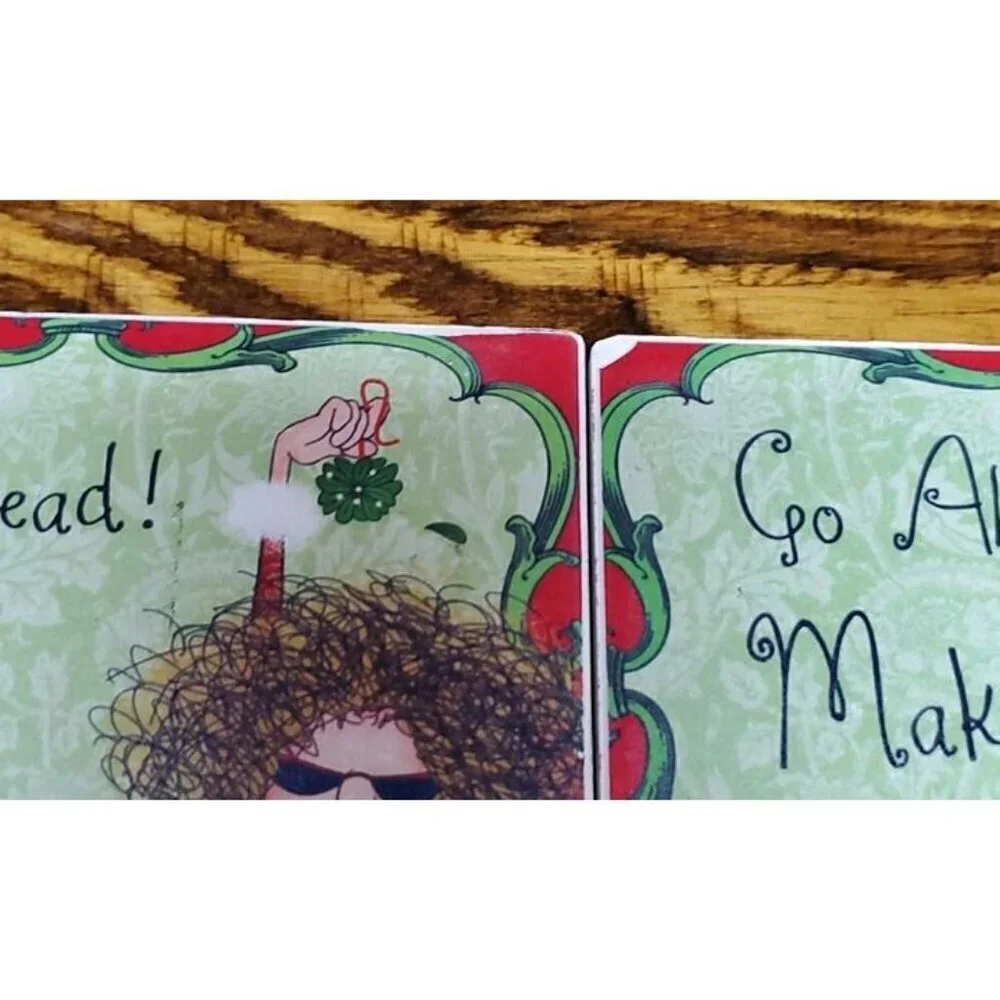 Christmas Coasters funny comic with mistletoe